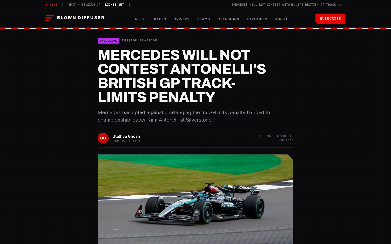 A Blown Diffuser article page with headline, byline and hero photograph